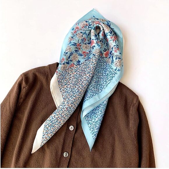 Blue floral Silk Scarf main image 4